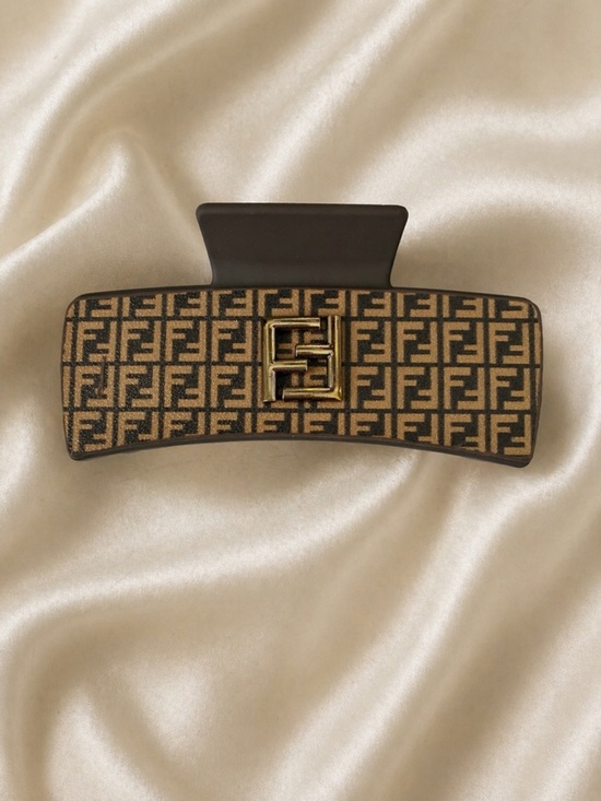 Fendi Brown & Gold FF Logo Hair Clip main image 5
